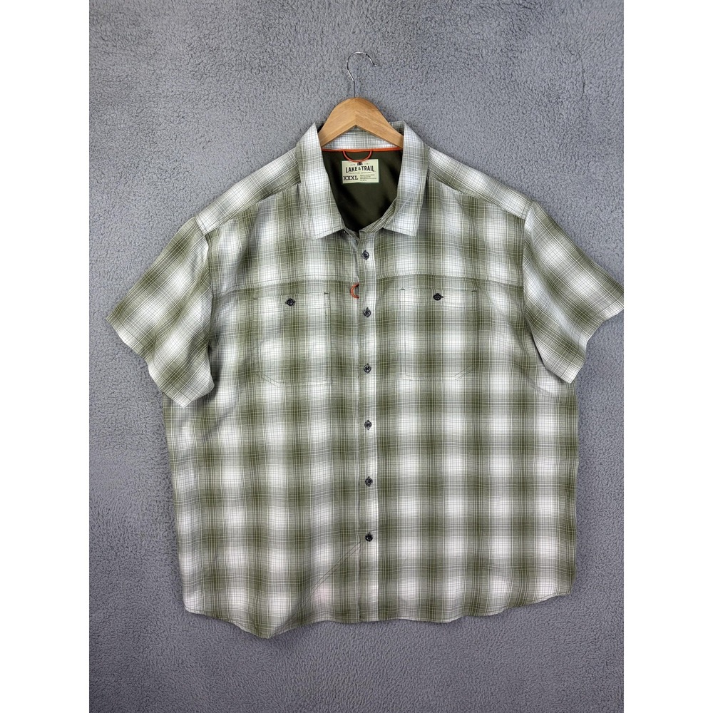 Lake & Trail Shirt Men 3XL Green Short Sleeve Button Outdoor Vented Fishing Men